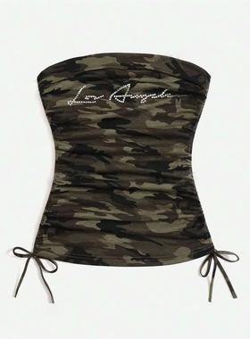 Strapped waist cinching strapless top 女式绑带收腰抹胸小上衣