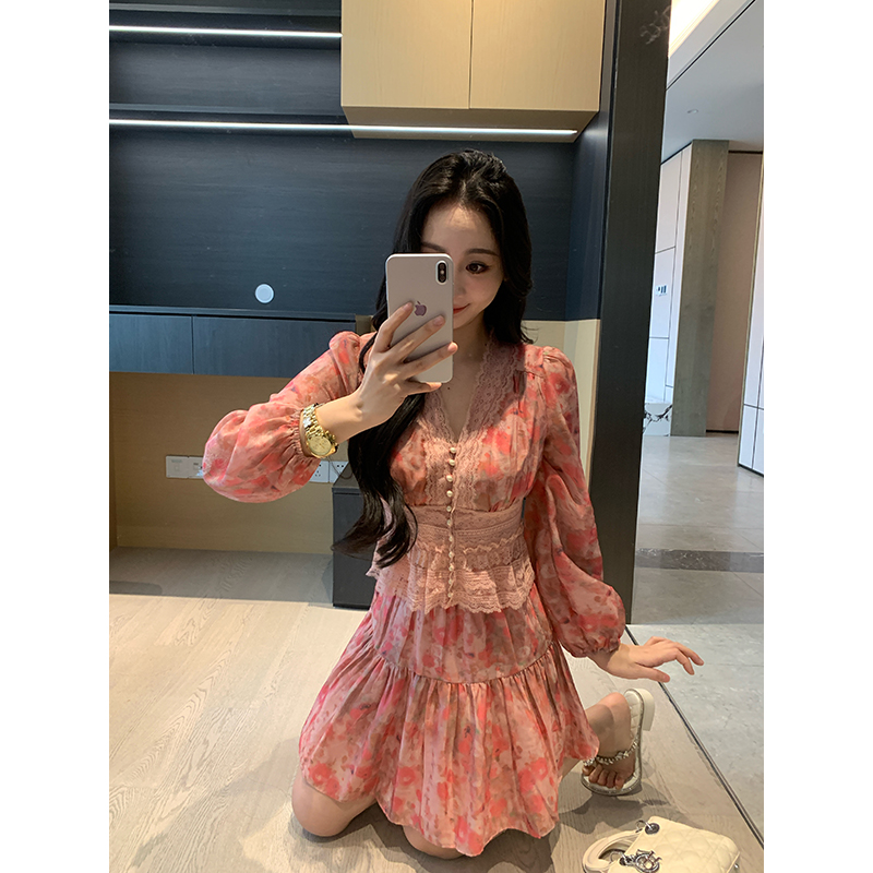 XINYI【花漾爱神】春季暗纹印花上衣+短半裙显瘦两件套X625A03009