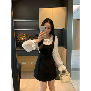 背带裙显瘦气质套装 XINYI 女 西装 木耳花边衬衫 埃尔兹古堡 秋季