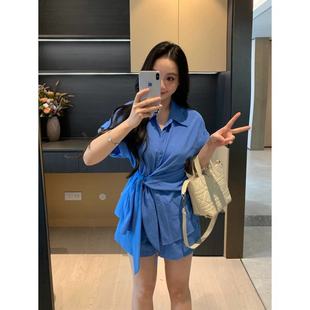 无界通勤 蓝色POLO领衬衫 XINYI 夏季 女X625A12168 短裤 显瘦套装