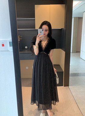 XINYI【浪漫南法】夏季真丝波点连衣裙收腰显瘦轻奢裙X625Q11888