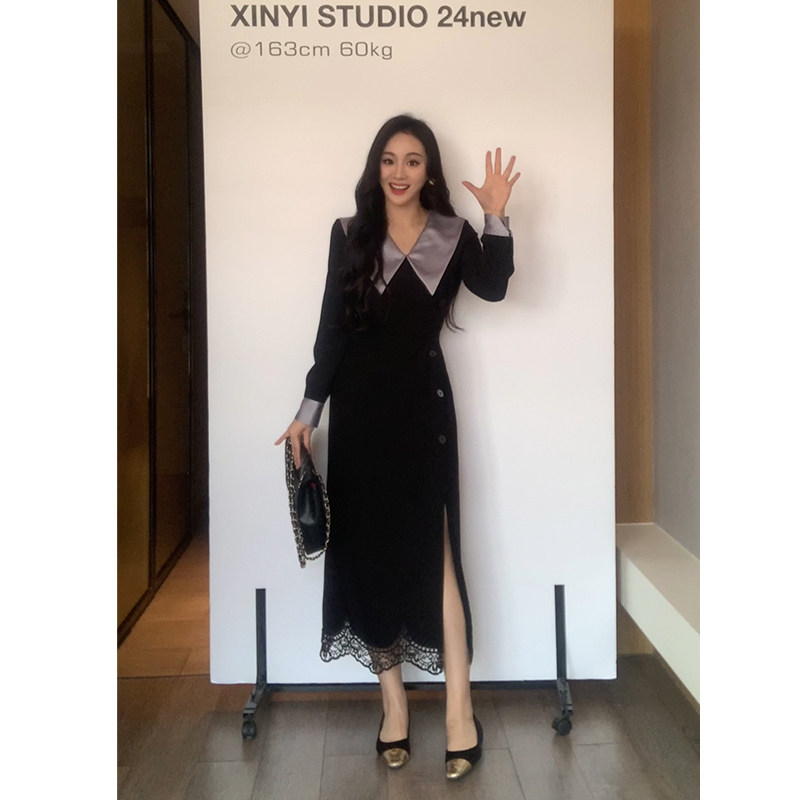 xinyi【情迷法兰西】秋季大翻领西装连衣裙收腰显瘦裙x624q15482