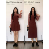 XINYI 拼接假两件连衣裙收腰显瘦X624Q13950 衬衫 奥汀玫瑰 秋季