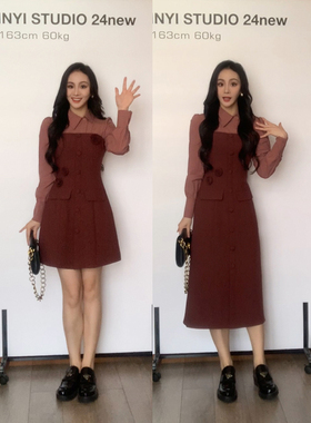 XINYI【奥汀玫瑰】秋季衬衫拼接假两件连衣裙收腰显瘦X624Q13950