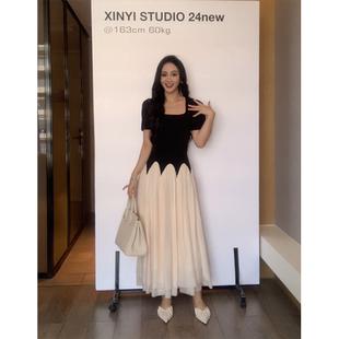 XINYI 撞色拼接连衣裙收腰显瘦气质裙X624Q06974 首尔恋歌 夏季