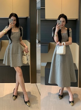 XINYI【璀璨女主】夏季重工珠片格纹连衣裙收腰显瘦裙X625Q04827