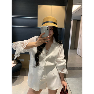 月光手书 蕾丝拼接衬衫 XINYI 春季 三件套X625A00455 背心 短裤