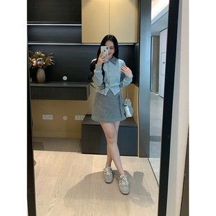 XINYI【薄荷甜心】冬季重磅针织开衫+高腰半身裙显瘦减龄套装女