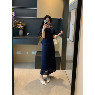 XINYI 夏季 100%亚麻镂空上衣 高腰半身裙X625A07228 卡布尔之恋