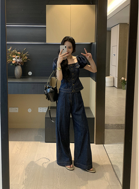 XINYI【复古原牛】夏季纯棉牛仔上衣+休闲裤女显瘦套装X625A09392