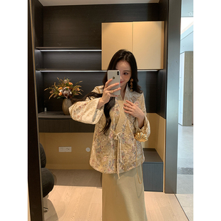 XINYI【云锦春华】冬季新中式刺绣羽绒服+加绒半裙显瘦丝绒套装女