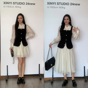 情书 西装 春季 裙 马甲显瘦气质两件套X624A00731 天丝衬衫 XINYI