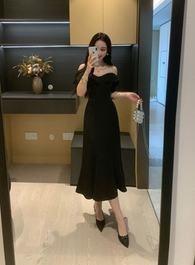 XINYI【晶钻风情】夏季网纱拼接露肩显瘦鱼尾连衣裙X626Q06350