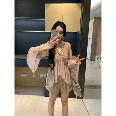 XINYI【精致佳人】夏季雪纺衫+短裤套装女X625E04683/X625N05070