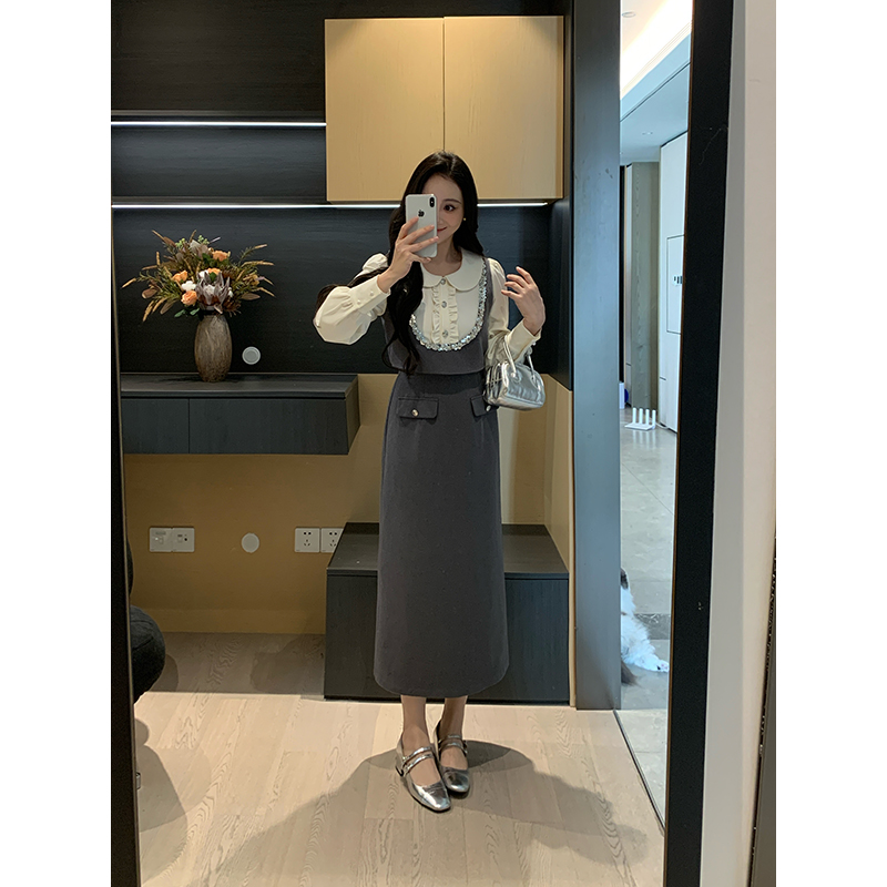 XINYI【奥利奥甜心】秋冬假三件拼接西装连衣裙收腰显瘦气质长裙