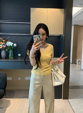 XINYI【克拉恋人】夏季弹力针织小衫女显瘦百搭上衣X625Z08211