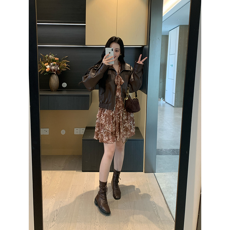 XINYI【柏林纪事】秋季美拉德PU皮外套女宽松显瘦百搭长袖皮衣