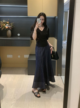 XINYI【冰岛冷萃】夏季慵懒风V领蝙蝠袖T恤女显瘦百搭X626Y03734