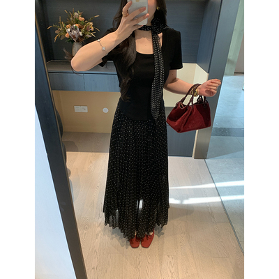 XINYI【春日小调】春季高腰显瘦波点半身裙女收腰显瘦雪纺长裙