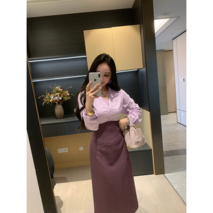 紫色蕾丝拼接衬衫 XINYI 紫雾絮语 春季 女 高腰半身裙显瘦套装