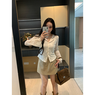 高弹压褶小衫 XINYI 蕾丝轻语 法式 显瘦内搭上衣百搭 女喇叭长袖
