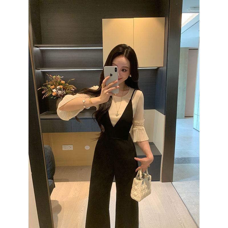 XINYI【月光女神】夏季蕾丝拼接小衫+连体裤显瘦套装X626E02575