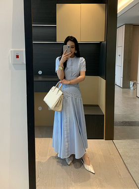 XINYI【气质欧尼】夏季棉感镂空刺绣连衣裙收腰显瘦裙X625Q04424