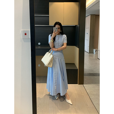 XINYI【气质欧尼】夏季棉感镂空刺绣连衣裙收腰显瘦裙X625Q04424