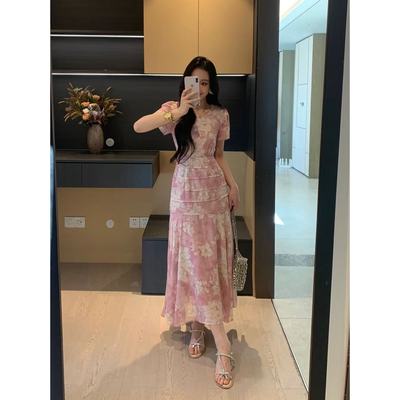 XINYI【国色芳华】夏季牡丹雪纺连衣裙收腰显瘦鱼尾裙X625Q11490