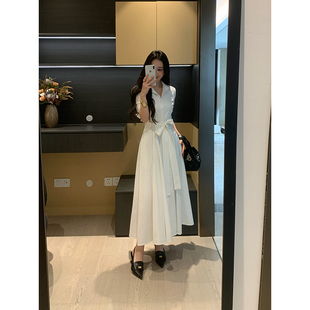 XINYI 春季 天丝棉衬衫 领连衣裙收腰显瘦气质小白裙 清冷知性