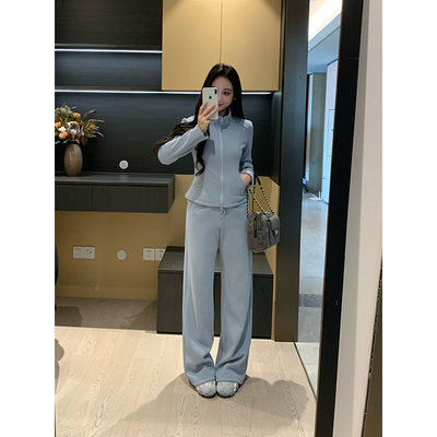 XINYI【暖冬记事】冬季立领拉链上衣+长裤加绒加厚显瘦休闲套装女