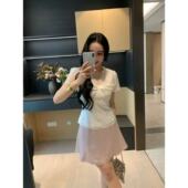 白茶少女 夏季 薄纱上衣 XINYI 缎面短半裙显瘦套装 女X625A09755