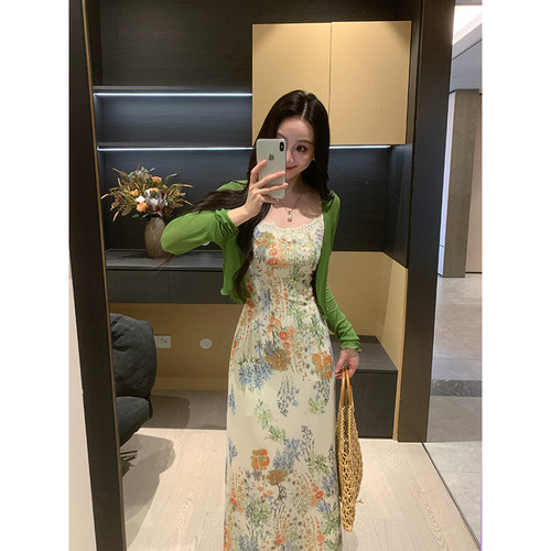 XINYI【绿野繁花】夏季天丝莱赛尔开衫+吊带裙套装女X626Q02915