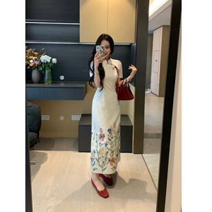 新中式 夏季 国风连衣裙收腰显瘦气质X625Q07599 郁香风浅 XINYI