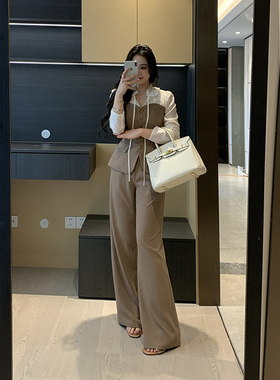 XINYI【时尚编辑】春季假两件衬衣+西装裤女显瘦两件套X625C00469