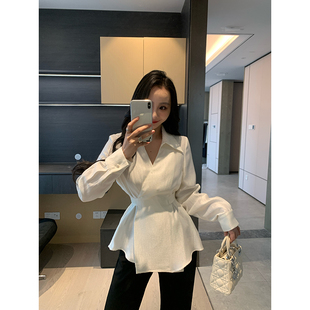 XINYI【闪光少女】春季V领衬衫女收腰显瘦百搭气质衬衣X625C01026