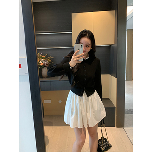 撞色拼接针织上衣 XINYI 韩系千金 秋季 女 短半裙显瘦气质套装