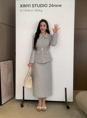 XINYI【北国情书】秋冬衬衫领棉服外套+半裙显瘦两件套X624A20823