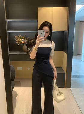 XINYI【西城律动】夏季人丝衬衫+吊带+长裤显瘦气质三件套装女