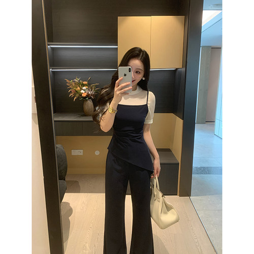 XINYI【西城律动】夏季人丝衬衫+吊带+长裤显瘦气质三件套装女