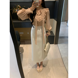 XINYI 春季 斜纹西装 半身裙女高腰显瘦百搭简约长裙 通勤美学