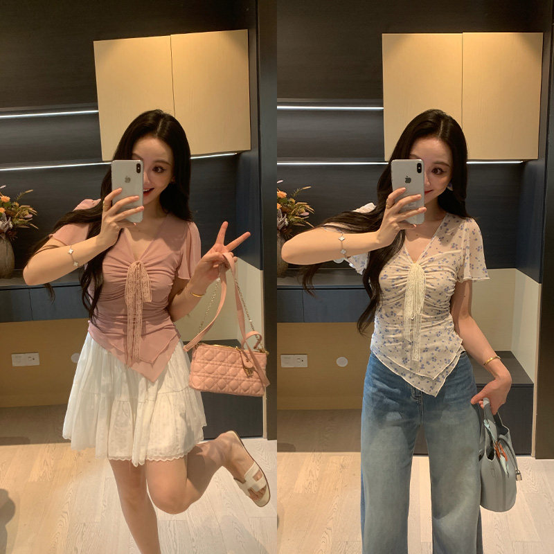 XINYI【夏日铃兰】夏季泡泡袖印花小衫女显瘦百搭上衣X626Y02220