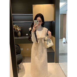 XINYI【粉色际遇】秋冬糯叽叽羊毛背心连衣裙收腰显瘦气质毛呢裙