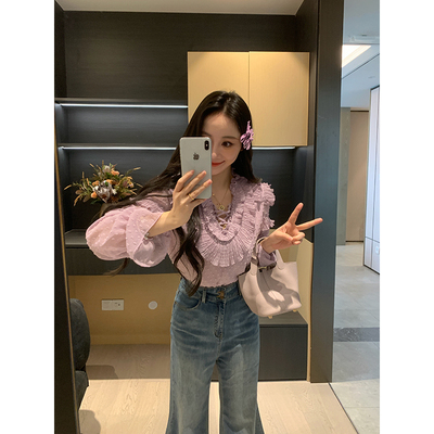 XINYI【一见倾心】春季剪花波点雪纺衫女显瘦百搭上衣X626E00690