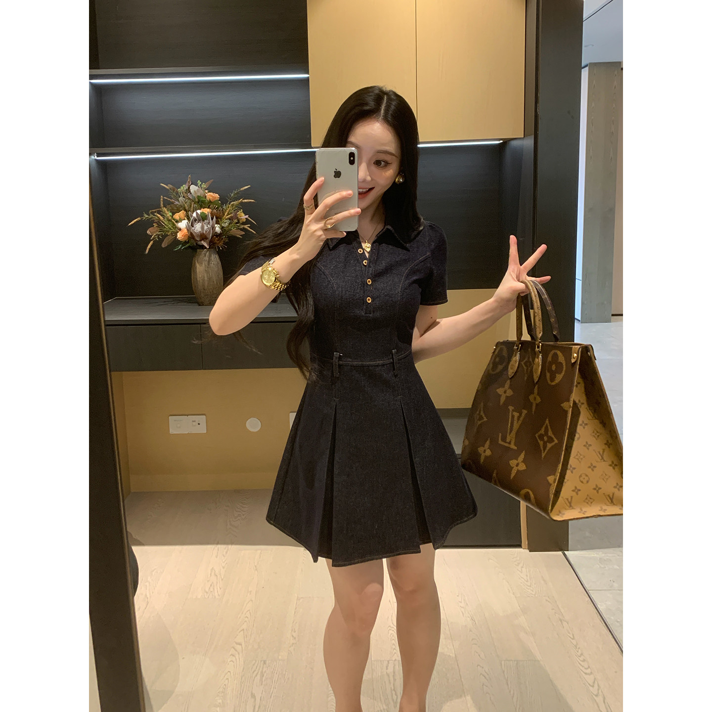 XINYI【丹宁甜趣】夏季复古原牛牛仔连衣裙收腰显瘦X626Q00062