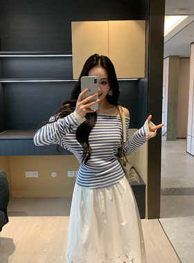 XINYI【韩系oni】春季条纹长袖T恤+半身裙X625Y02831/X625G02832