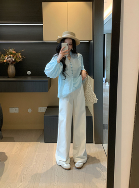 XINYI【简约日记】春季高腰纯棉白色牛仔裤女显瘦百搭休闲裤