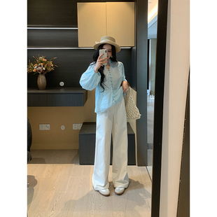 高腰纯棉白色牛仔裤 XINYI 简约日记 春季 女显瘦百搭休闲裤