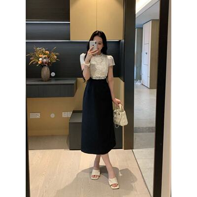 XINYI【海棠未眠】夏季天丝拼接刺绣连衣裙收腰显瘦裙X625Q10725