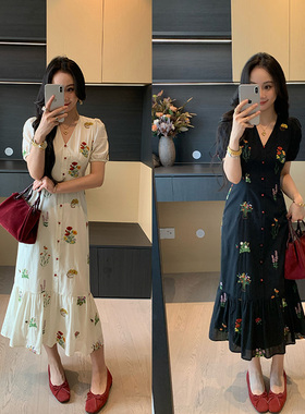 XINYI【秘密花园】夏季全棉刺绣连衣裙收腰显瘦气质裙X625Q05500